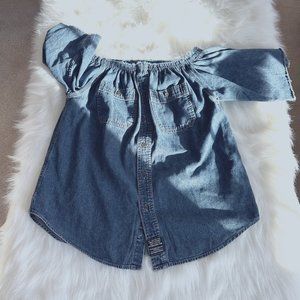 Urban Renewal Top Shirt Denim Boho Peasant Prairie Upcycle Vintage Western S/M